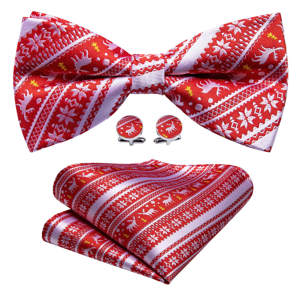 Red White Xmas Elk Bow Tie Set - GentCrest