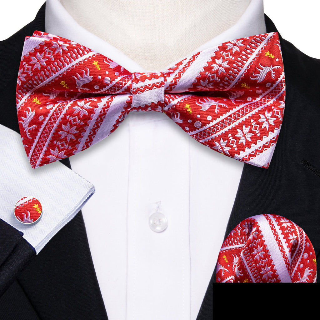 Red White Xmas Elk Bow Tie Set - GentCrest - View 2