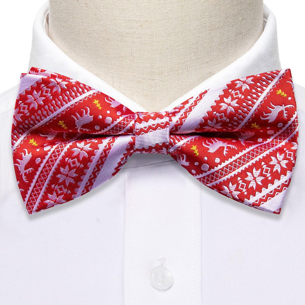 Red White Xmas Elk Bow Tie Set - GentCrest - View 3