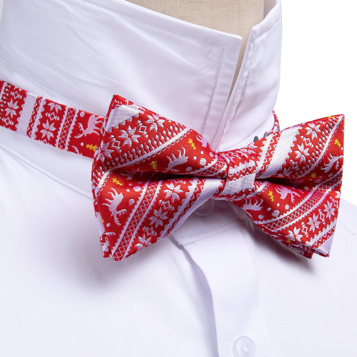 Red White Xmas Elk Bow Tie Set - GentCrest - View 4