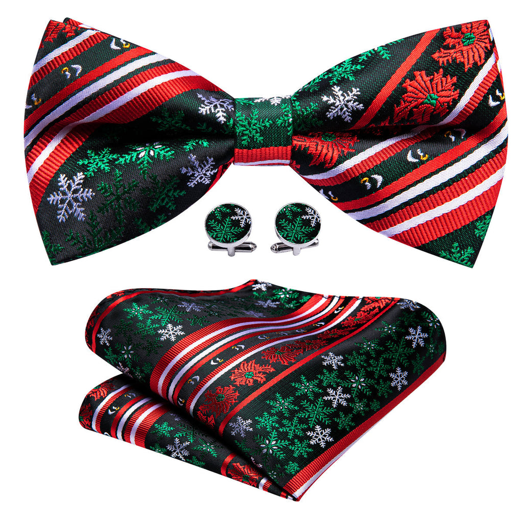 Red Green Christmas Snowflake Bow Tie Set - GentCrest
