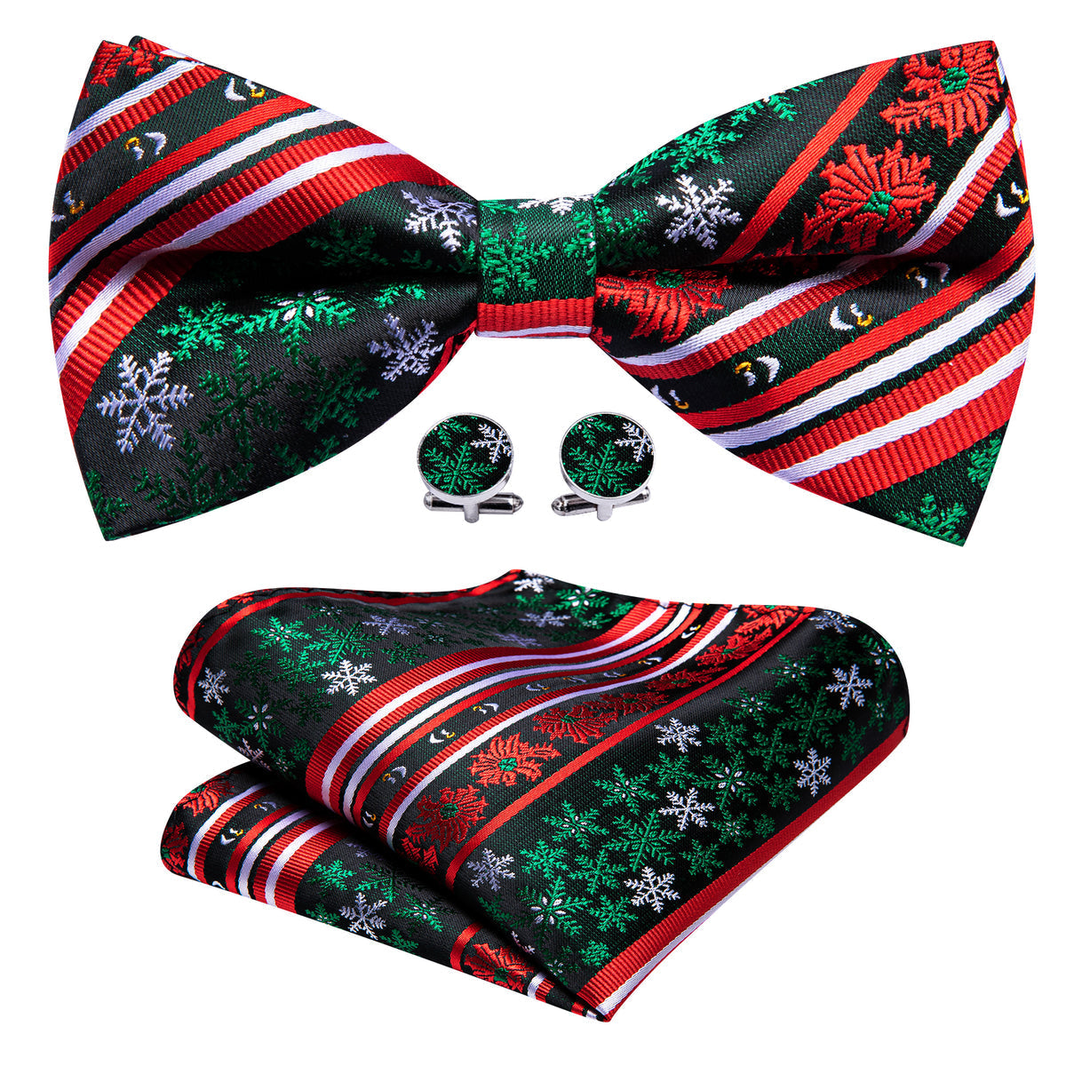 Red Green Christmas Snowflake Bow Tie Set - GentCrest
