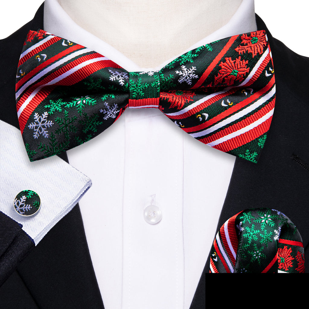 Red Green Christmas Snowflake Bow Tie Set - GentCrest - View 2
