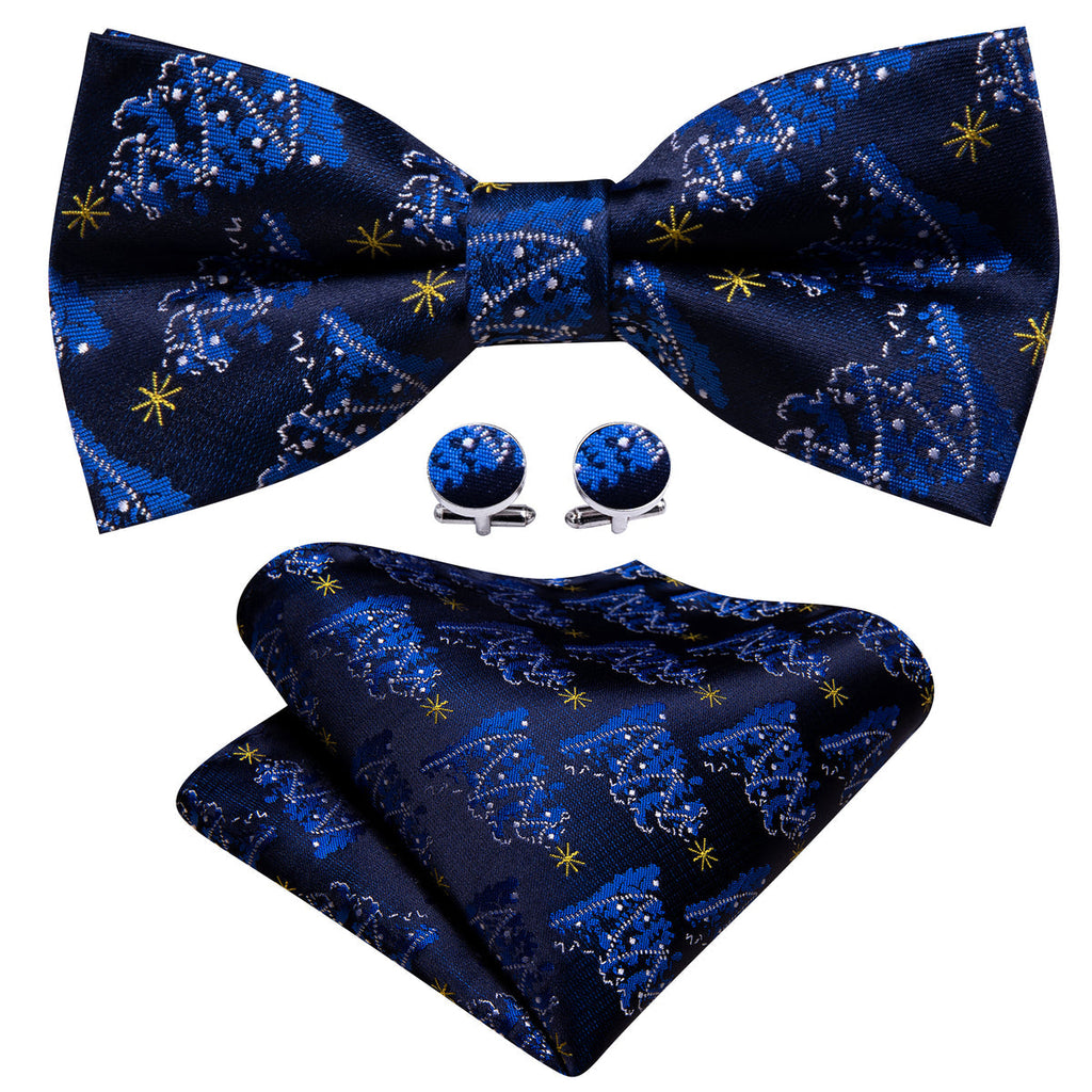 Blue White Xmas Tree Bow Tie Set - GentCrest
