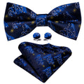 Blue White Xmas Tree Bow Tie Set - GentCrest