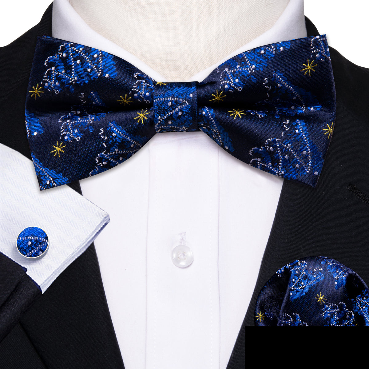 Blue White Xmas Tree Bow Tie Set - GentCrest - View 2