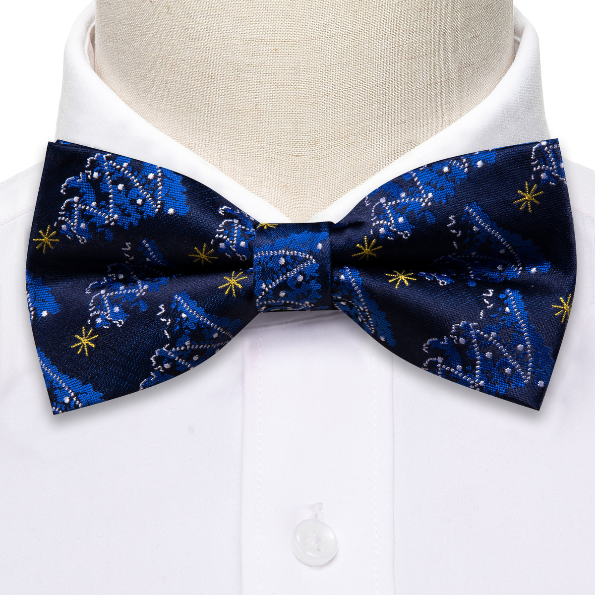 Blue White Xmas Tree Bow Tie Set - GentCrest - View 3