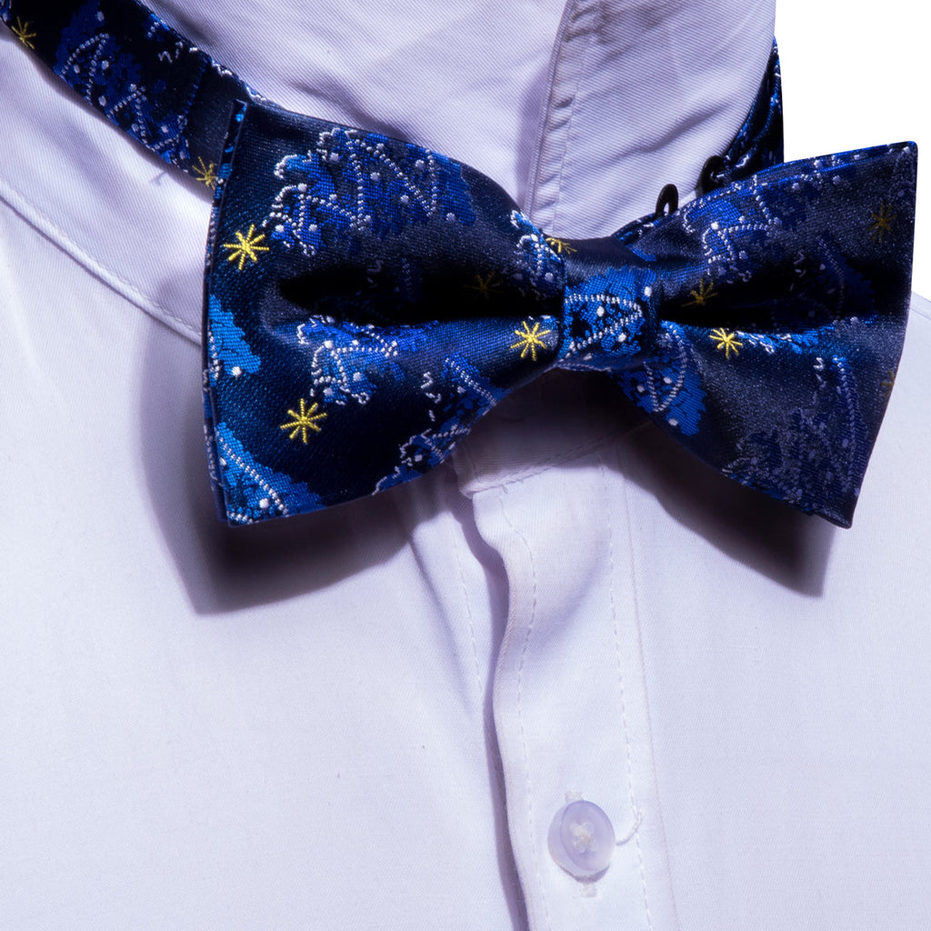 Blue White Xmas Tree Bow Tie Set - GentCrest - View 4