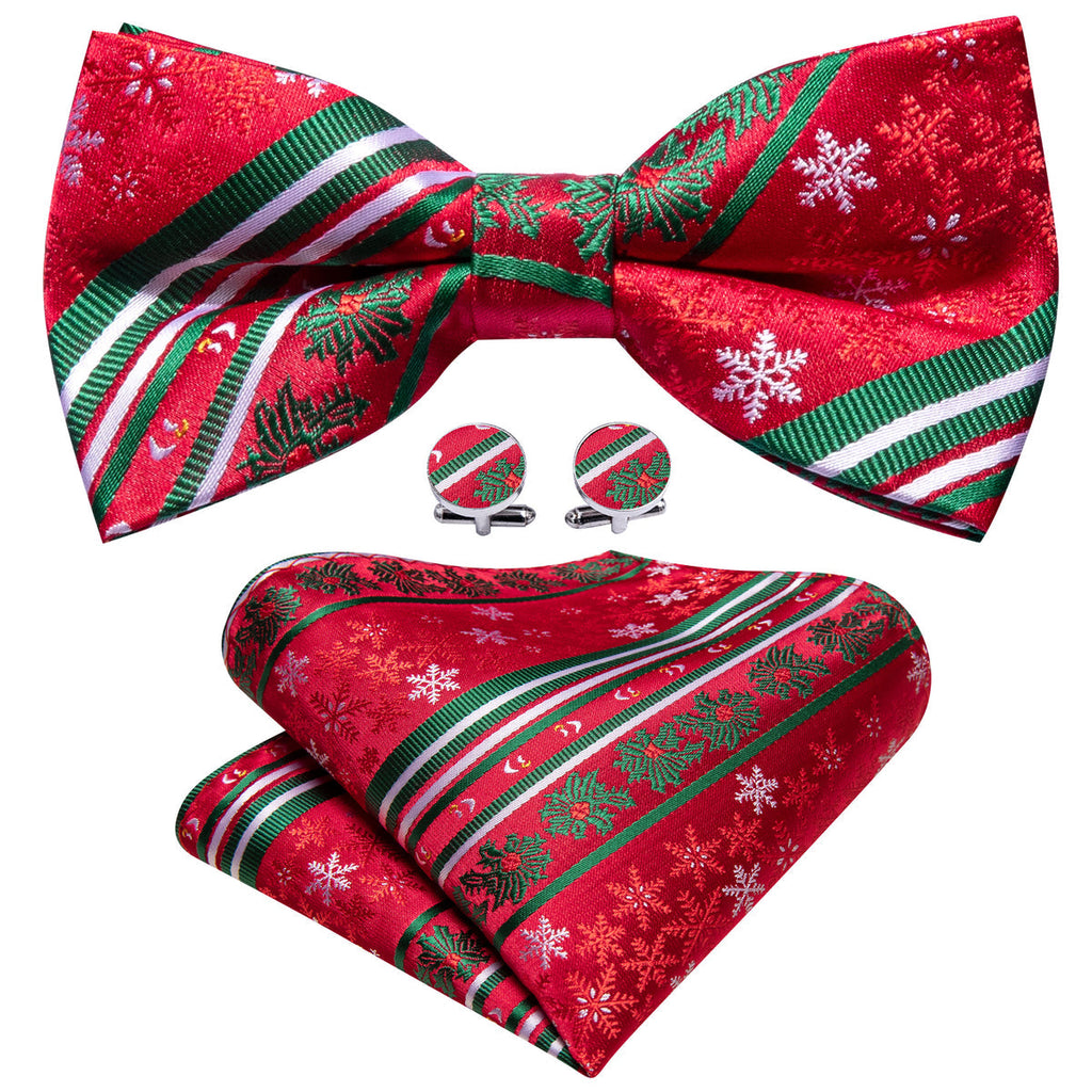 Red Green Xmas Pattern Bow Tie Set - GentCrest