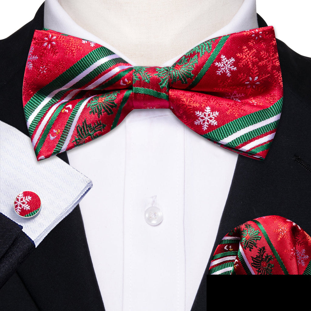 Red Green Xmas Pattern Bow Tie Set - GentCrest - View 2