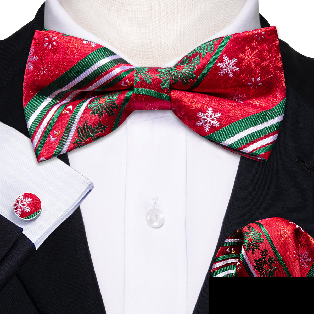 Red Green Xmas Pattern Bow Tie Set - GentCrest - View 2