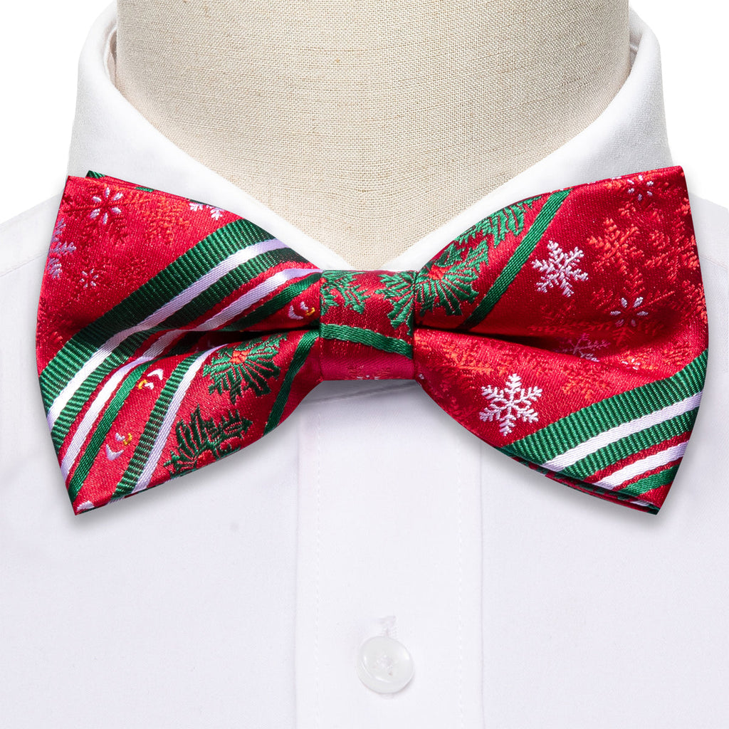 Red Green Xmas Pattern Bow Tie Set - GentCrest - View 5