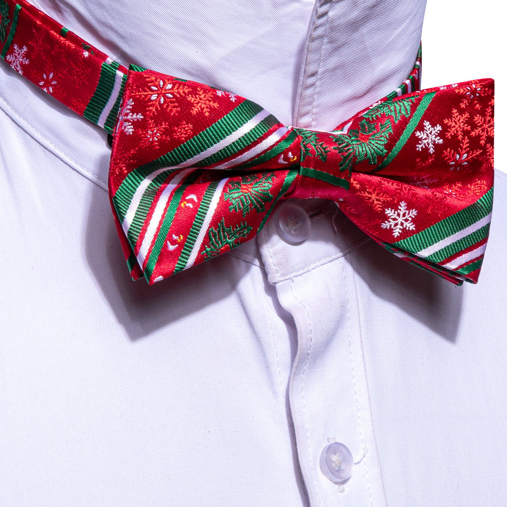 Red Green Xmas Pattern Bow Tie Set - GentCrest - View 4