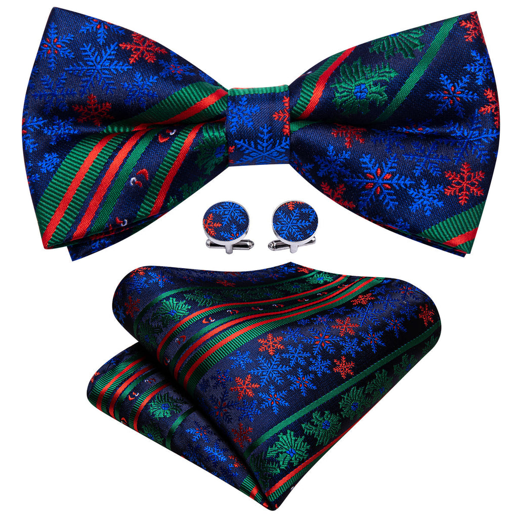 Blue Green Xmas Pattern Bow Tie Set - GentCrest
