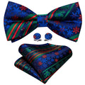 Blue Green Xmas Pattern Bow Tie Set - GentCrest