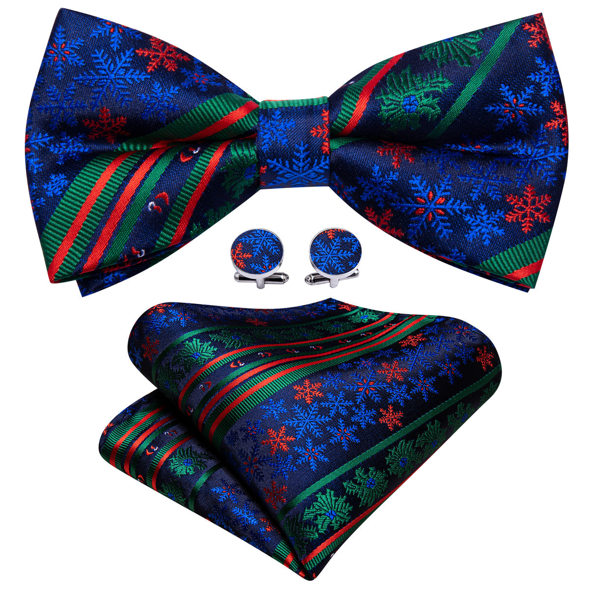 Blue Green Xmas Pattern Bow Tie Set - GentCrest