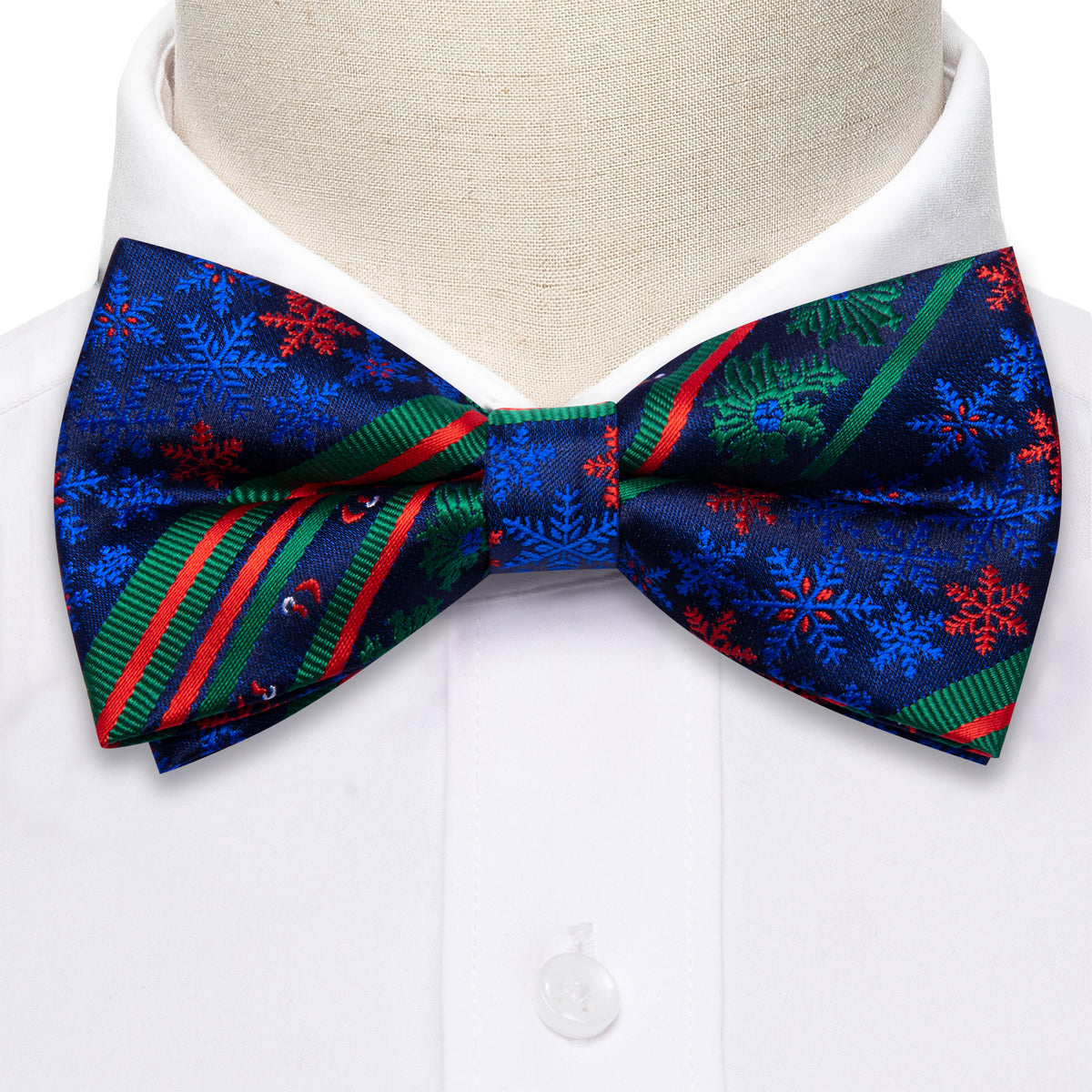 Blue Green Xmas Pattern Bow Tie Set - GentCrest - View 3