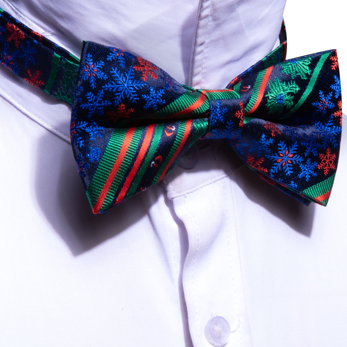 Blue Green Xmas Pattern Bow Tie Set - GentCrest - View 4