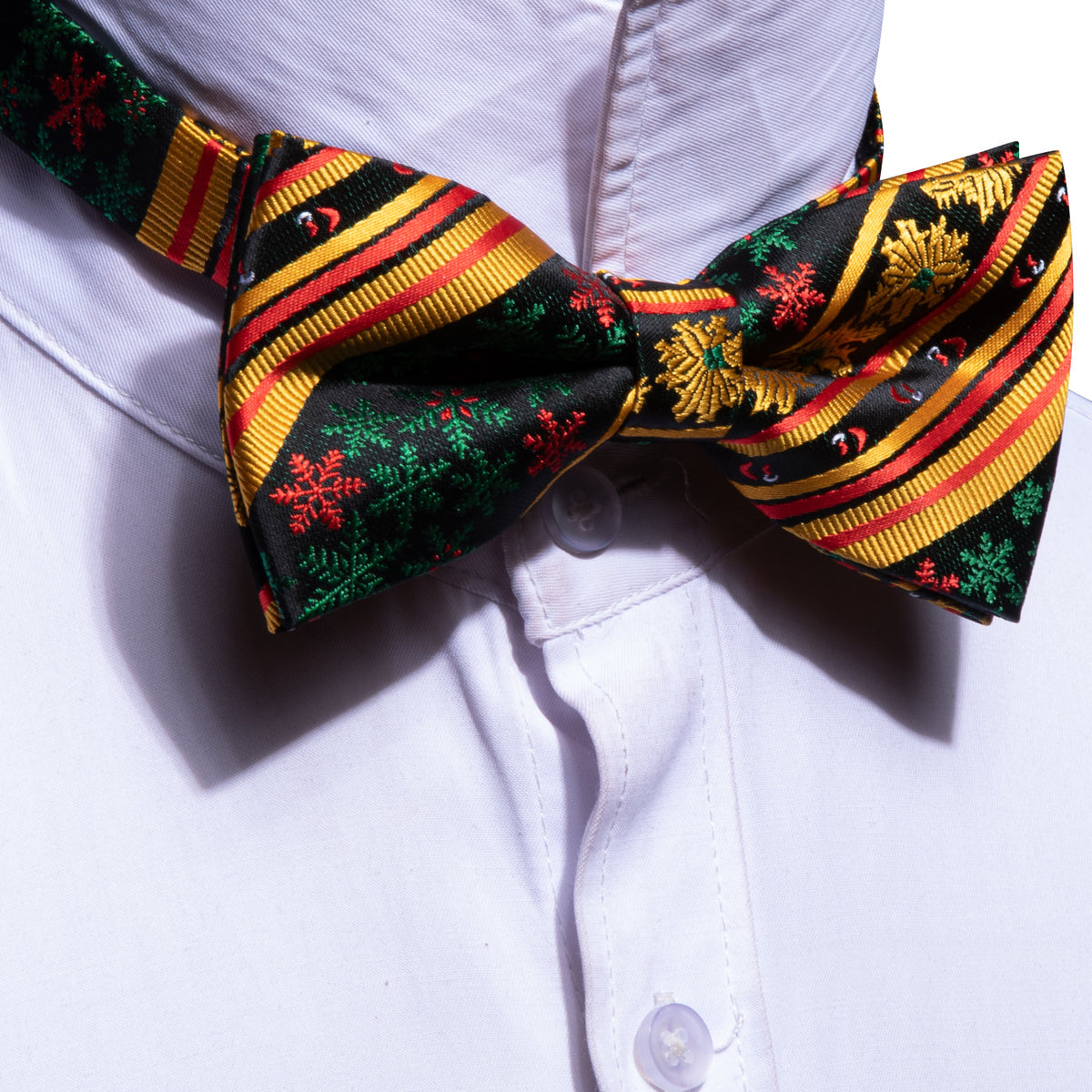 Gold Green Snowflake Christmas Bow Tie Set - GentCrest - View 4