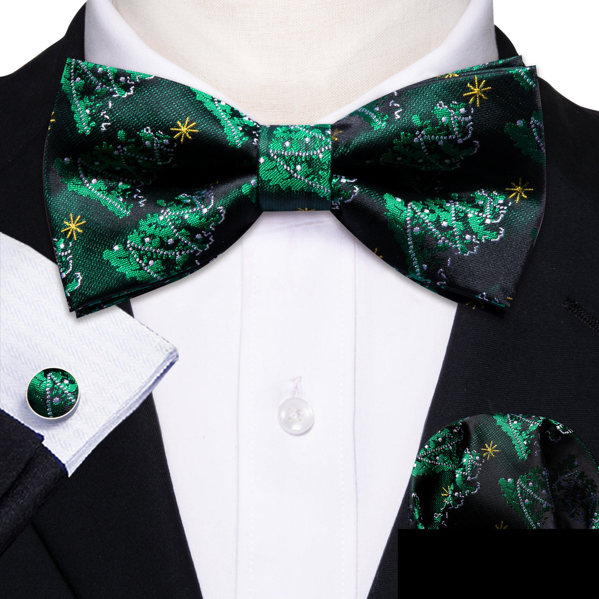 Green Xmas Tree Bow Tie Set - GentCrest - View 2
