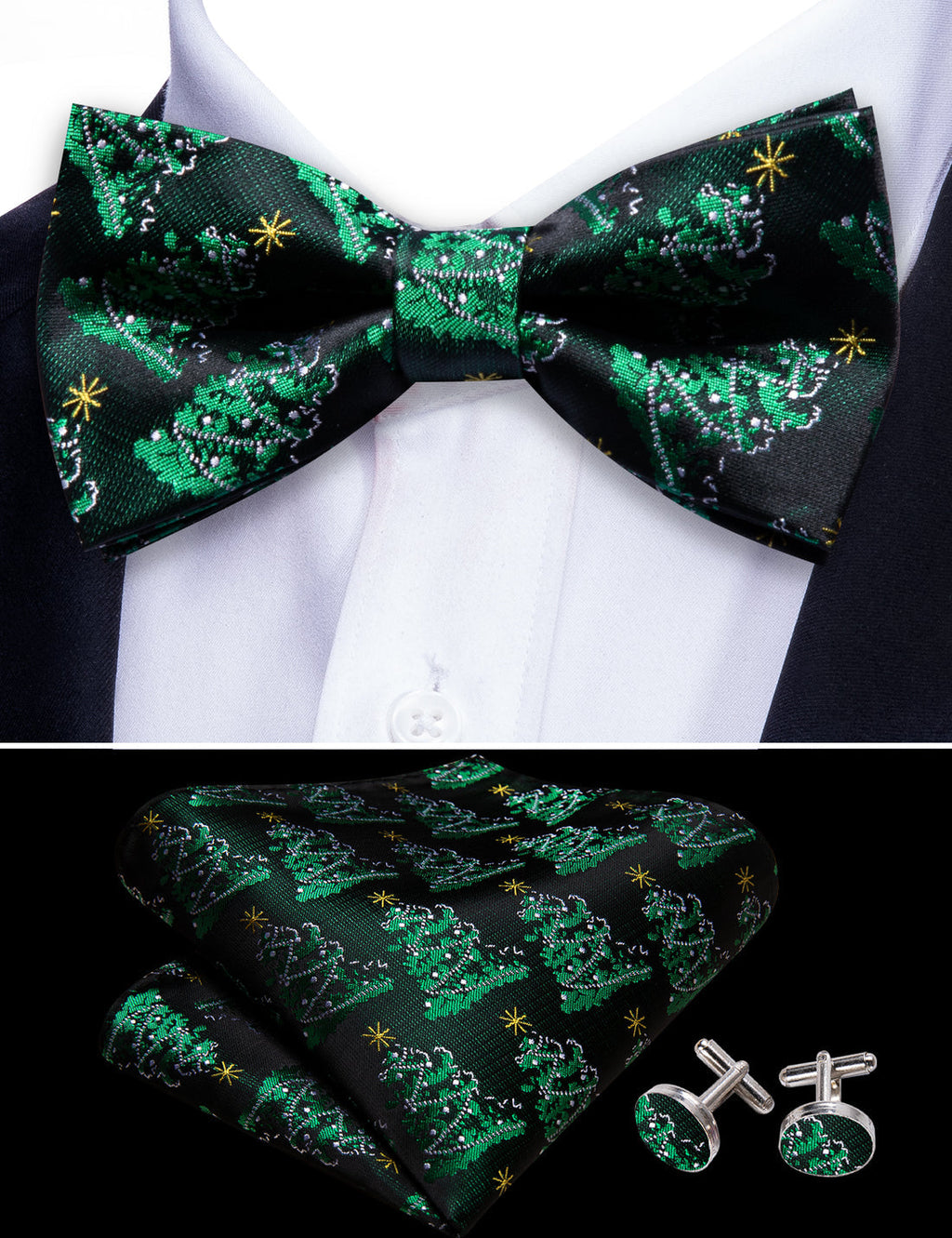 Green Xmas Tree Bow Tie Set - GentCrest - View 5