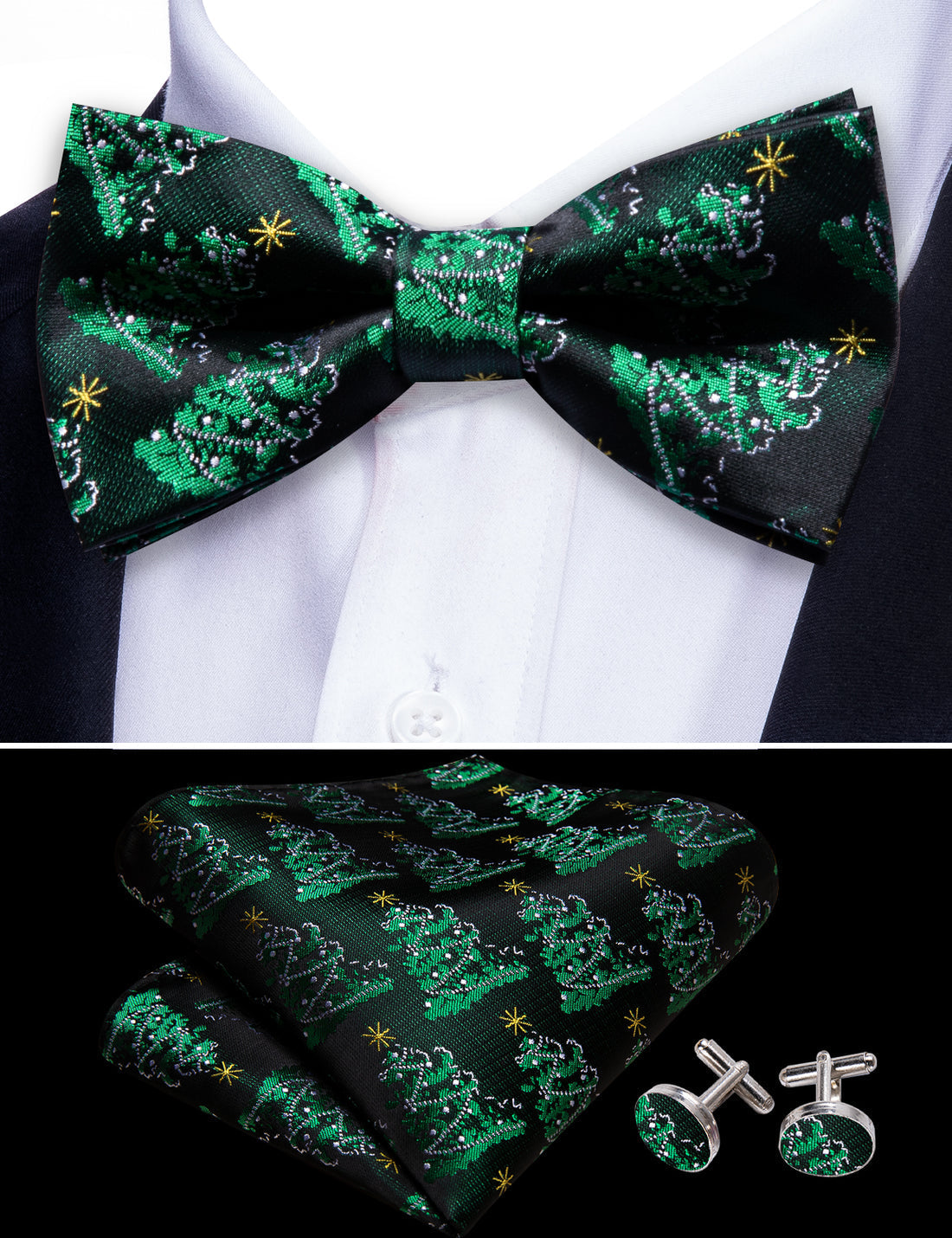 Green Xmas Tree Bow Tie Set - GentCrest - View 5