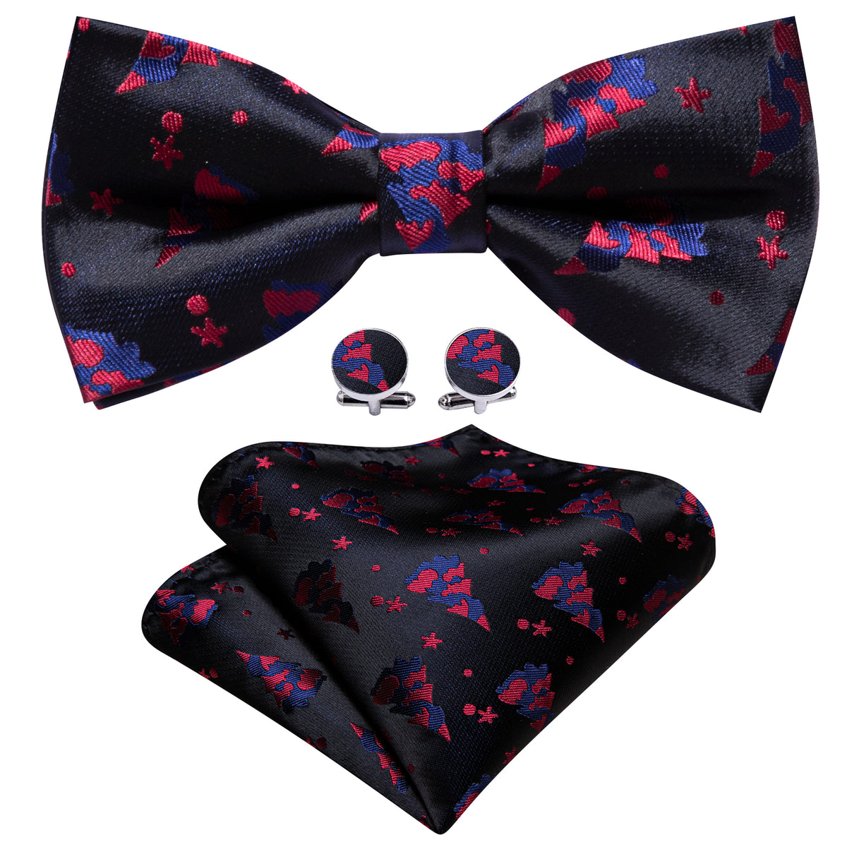 Black Red Xmas Tree Bow Tie Set - GentCrest