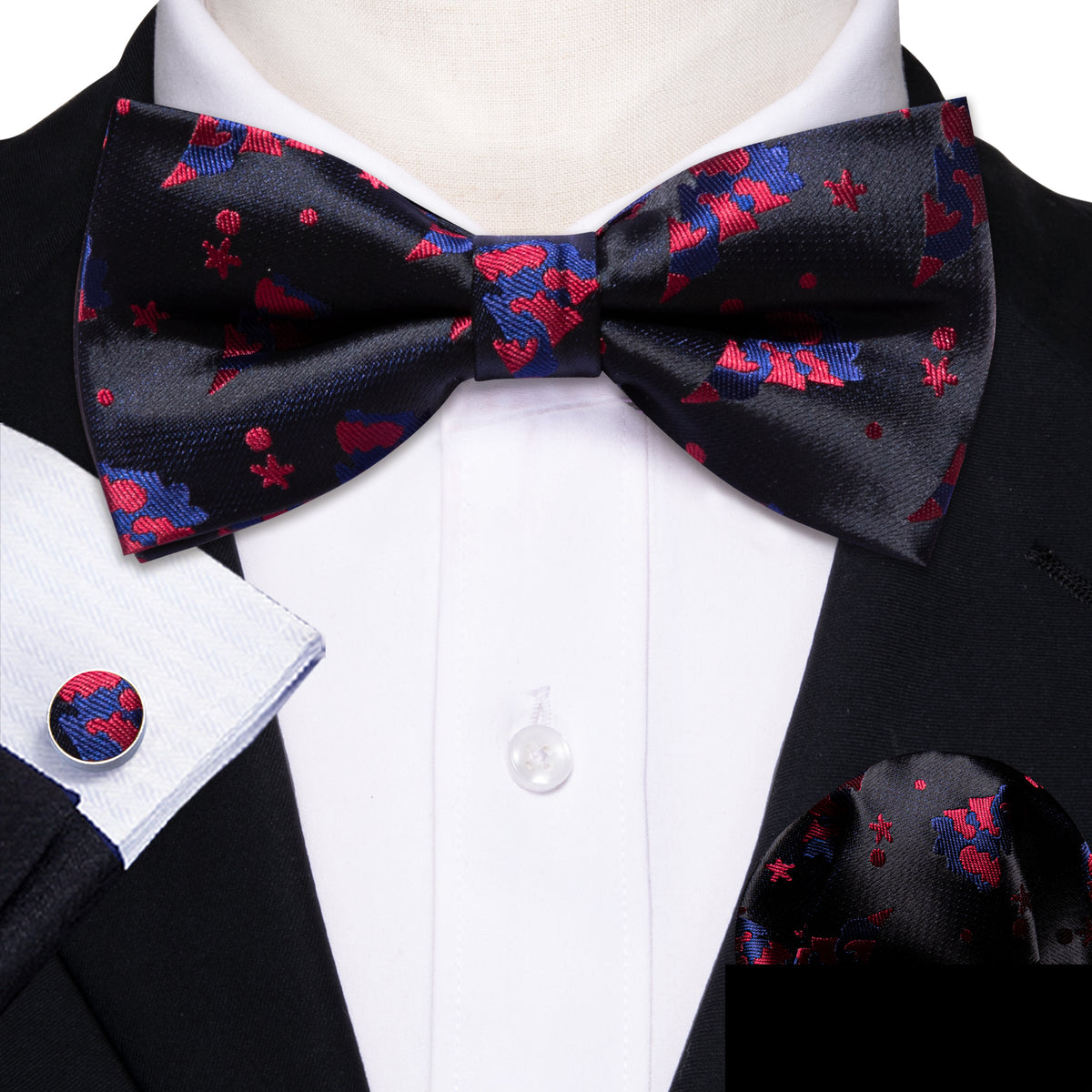 Black Red Xmas Tree Bow Tie Set - GentCrest - View 2