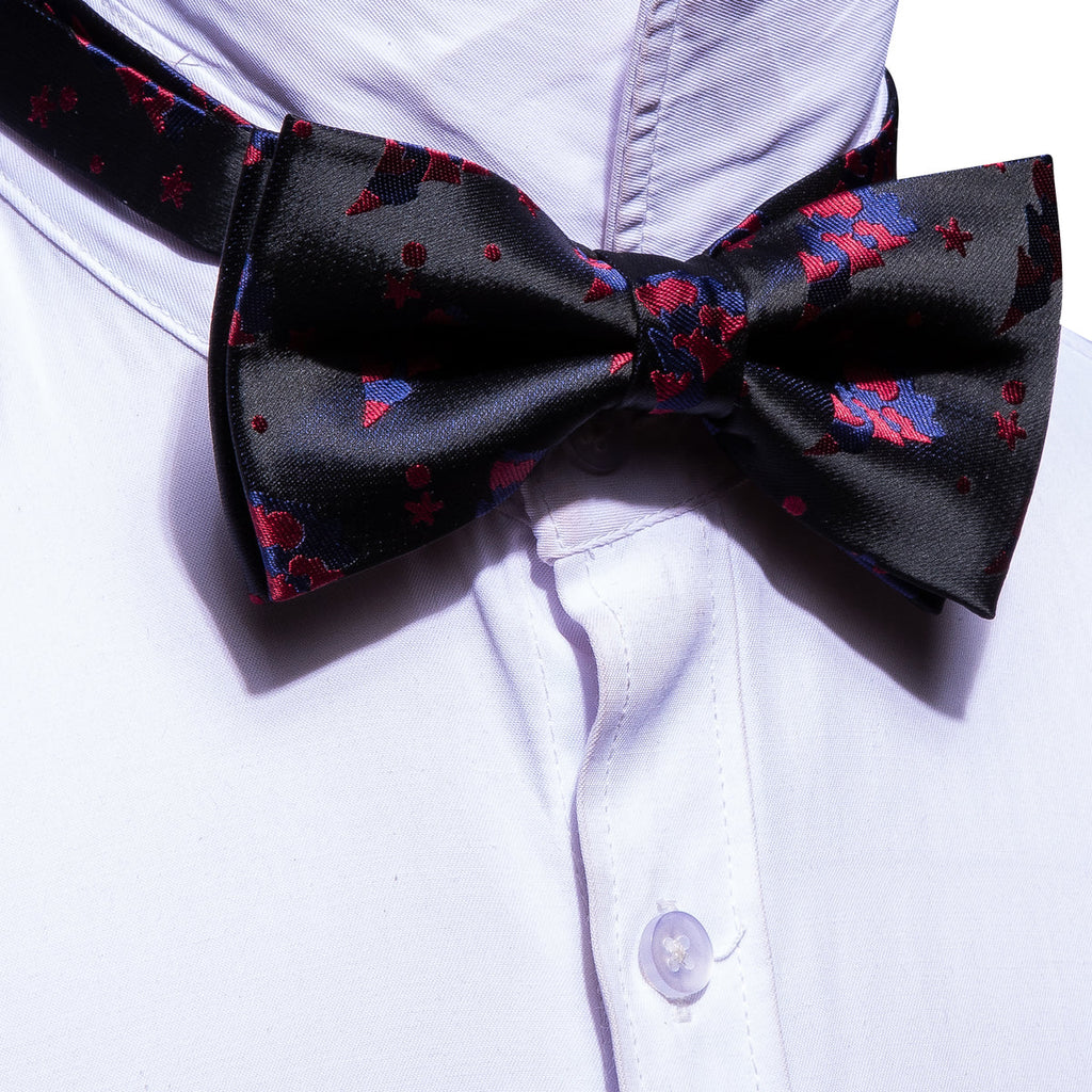 Black Red Xmas Tree Bow Tie Set - GentCrest - View 3