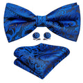 Peacock Blue Paisley Bow Tie Set - GentCrest