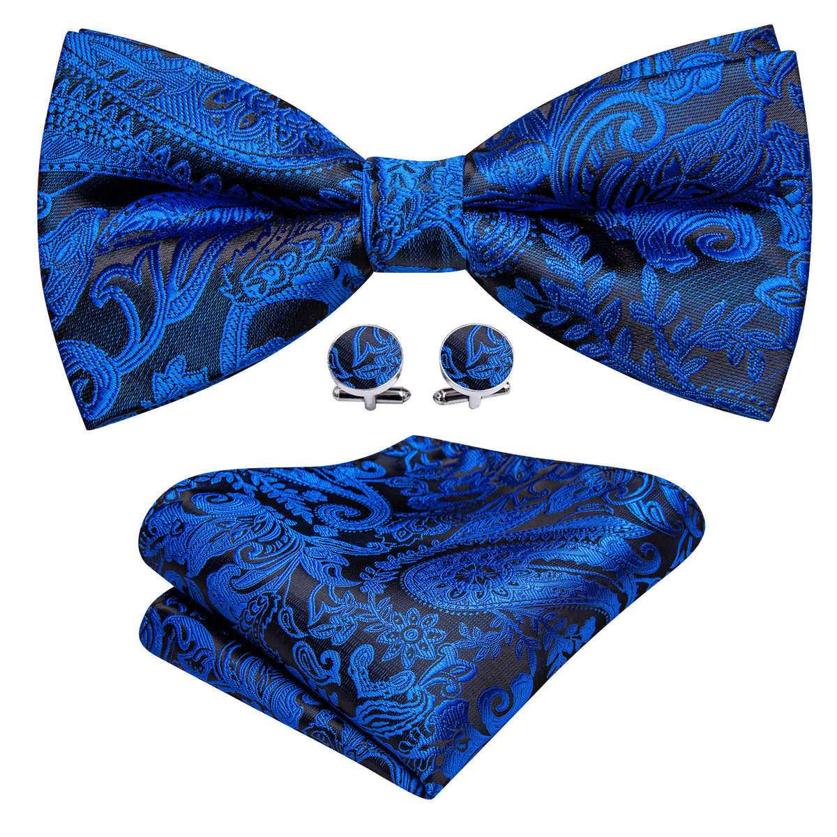 Peacock Blue Paisley Bow Tie Set - GentCrest