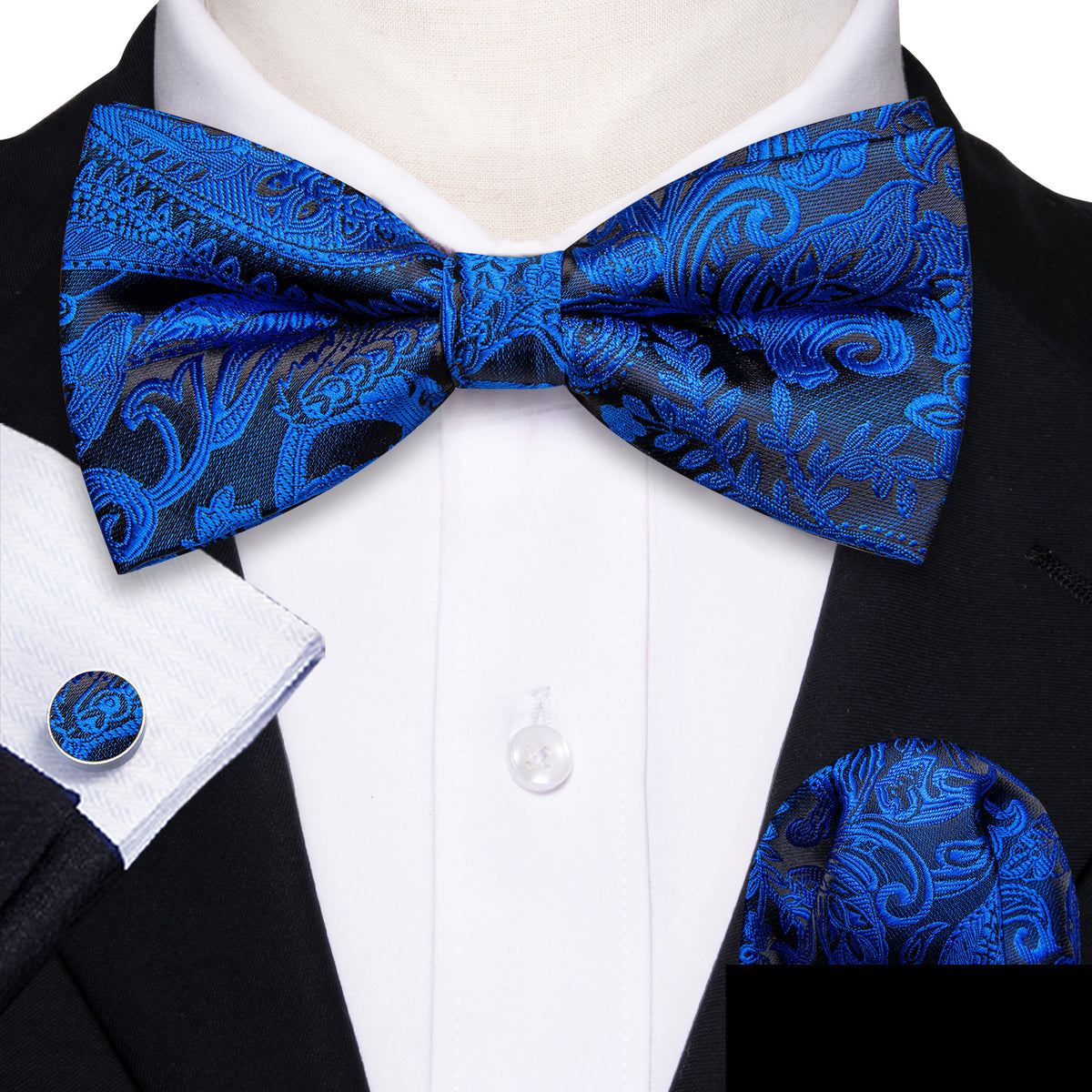 Peacock Blue Paisley Bow Tie Set - GentCrest - View 2