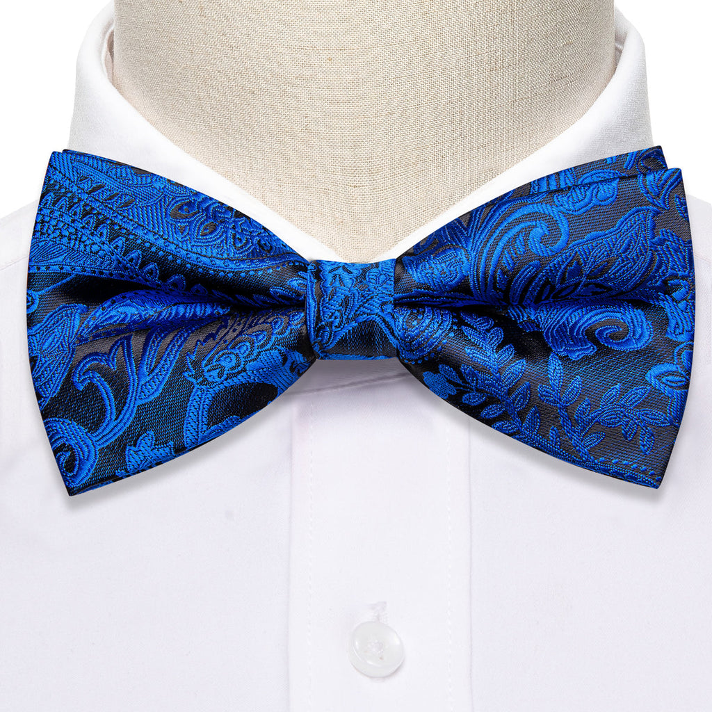 Peacock Blue Paisley Bow Tie Set - GentCrest - View 5