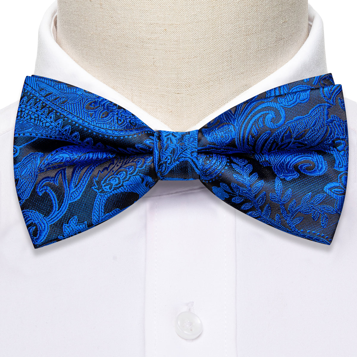 Peacock Blue Paisley Bow Tie Set - GentCrest - View 5