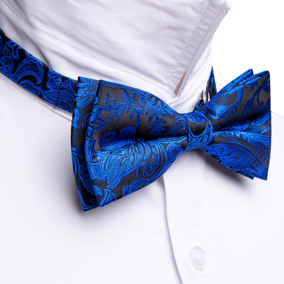 Peacock Blue Paisley Bow Tie Set - GentCrest - View 4