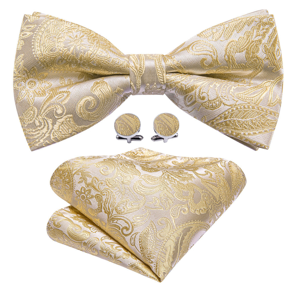 Cream Paisley Bow Tie Set - GentCrest