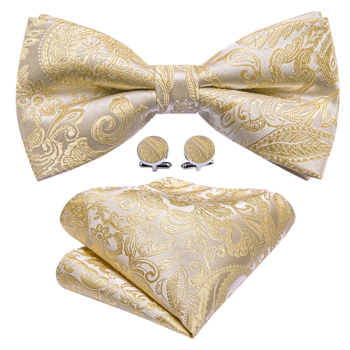 Cream Paisley Bow Tie Set - GentCrest