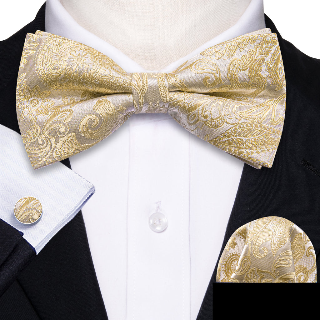Cream Paisley Bow Tie Set - GentCrest - View 2