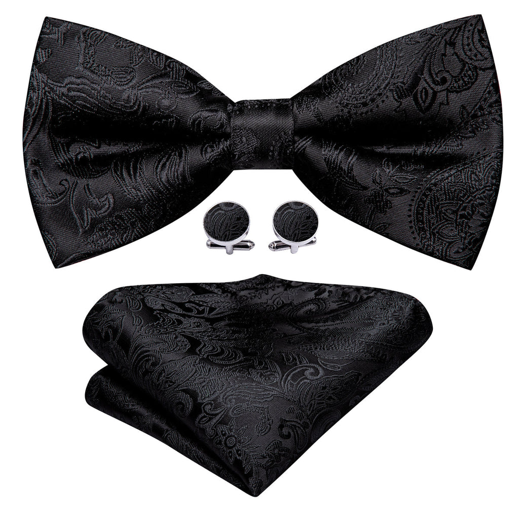 Black Paisley Bow Tie Set - GentCrest