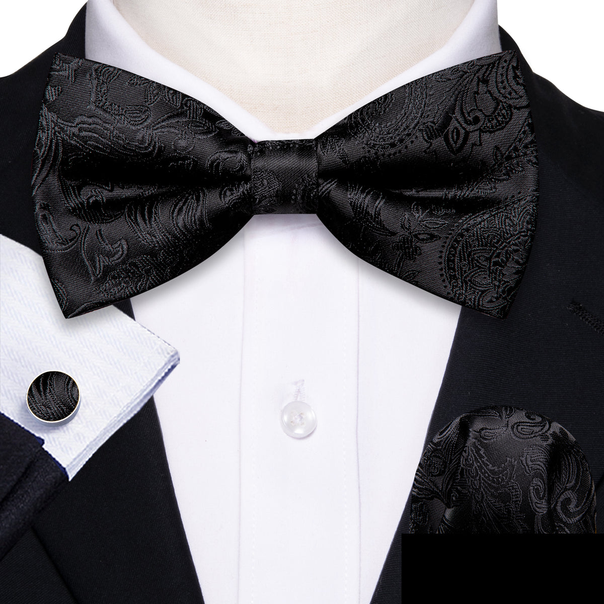 Black Paisley Bow Tie Set - GentCrest - View 2