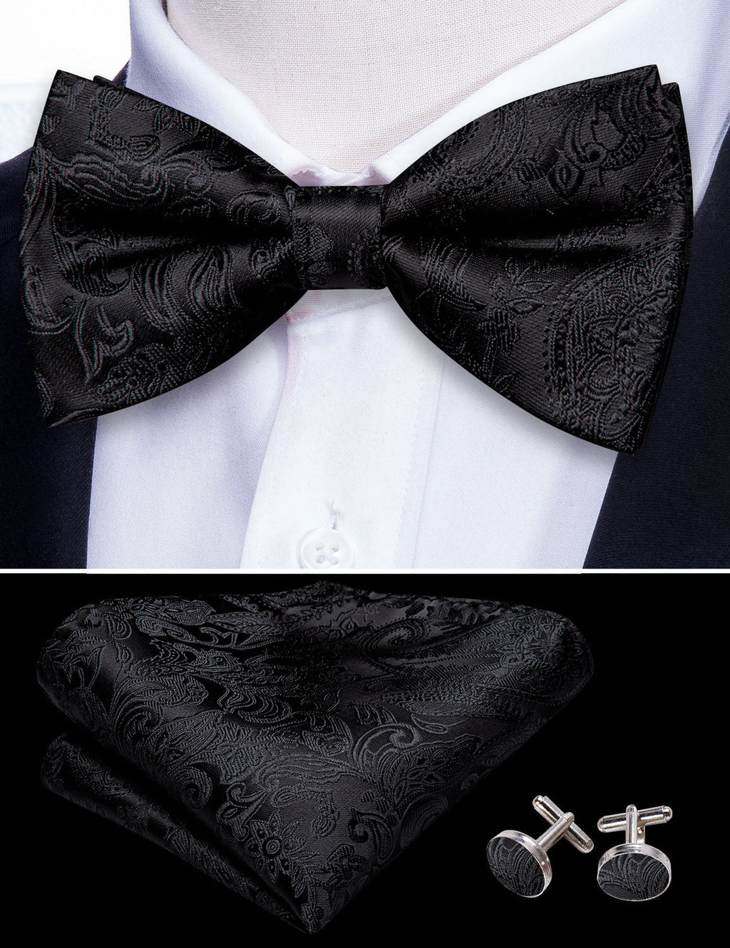 GentCrest Black Paisley Bowtie Set - Image 6