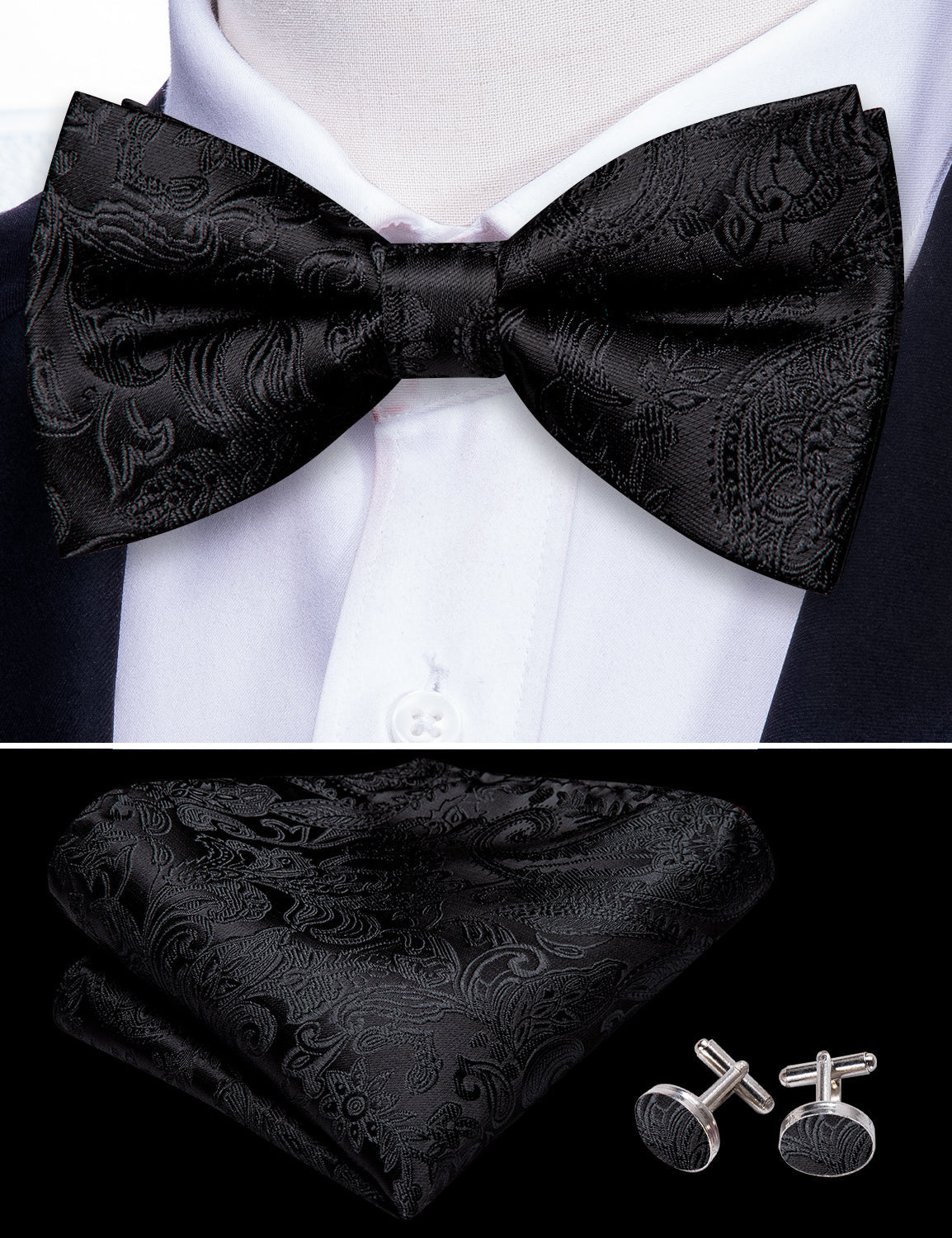 GentCrest Black Paisley Bowtie Set - Image 6