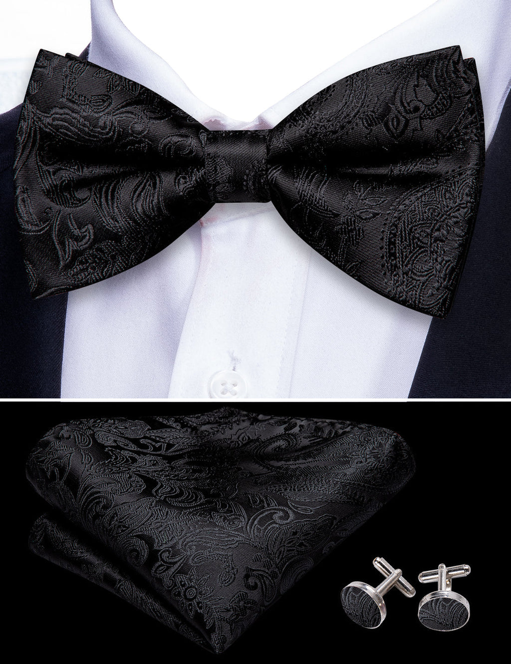 Black Paisley Bow Tie Set - GentCrest - View 3