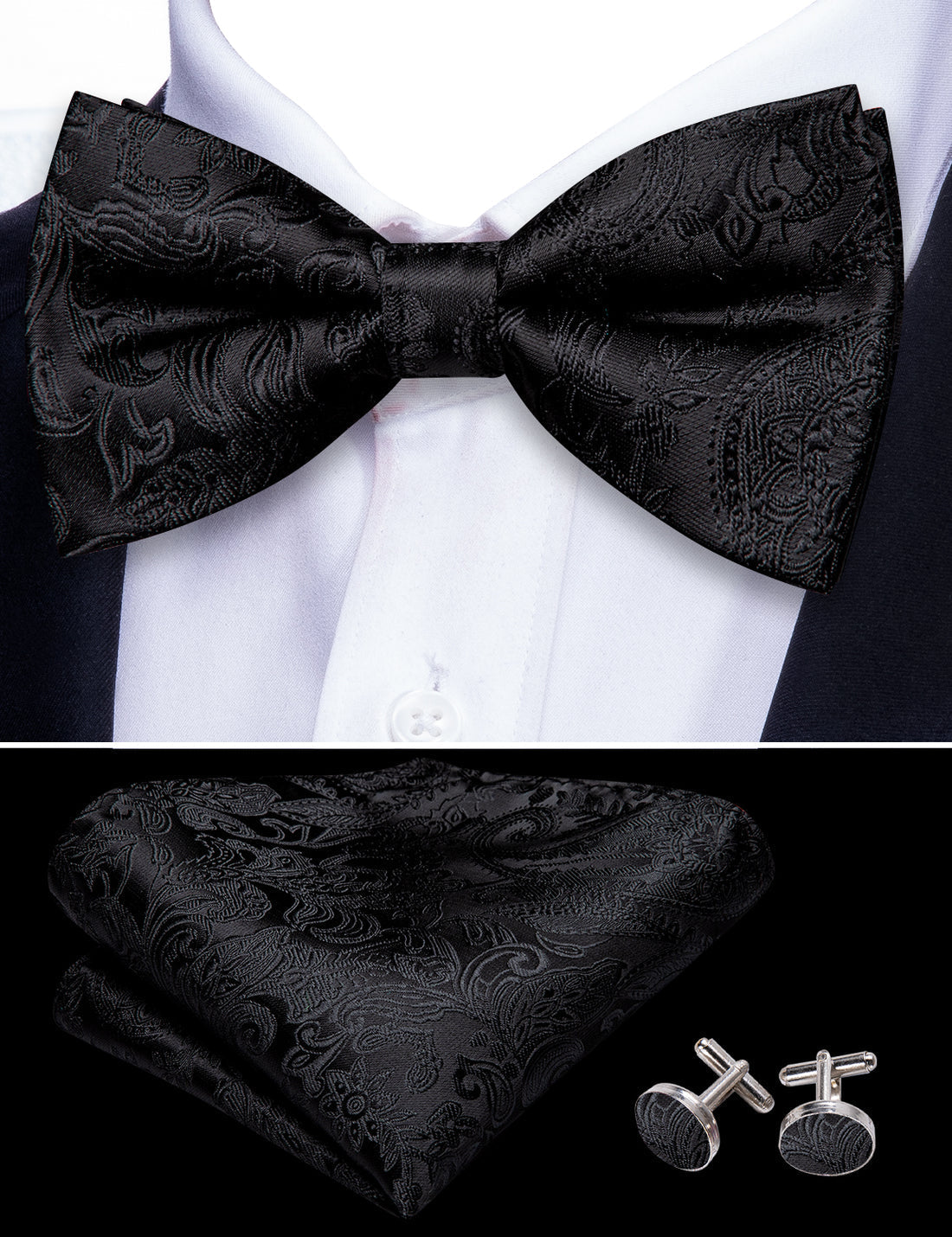 Black Paisley Bow Tie Set - GentCrest - View 3