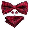Black Red Paisley Bow Tie Set - GentCrest