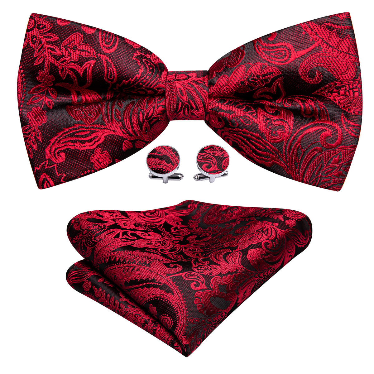 Black Red Paisley Bow Tie Set - GentCrest