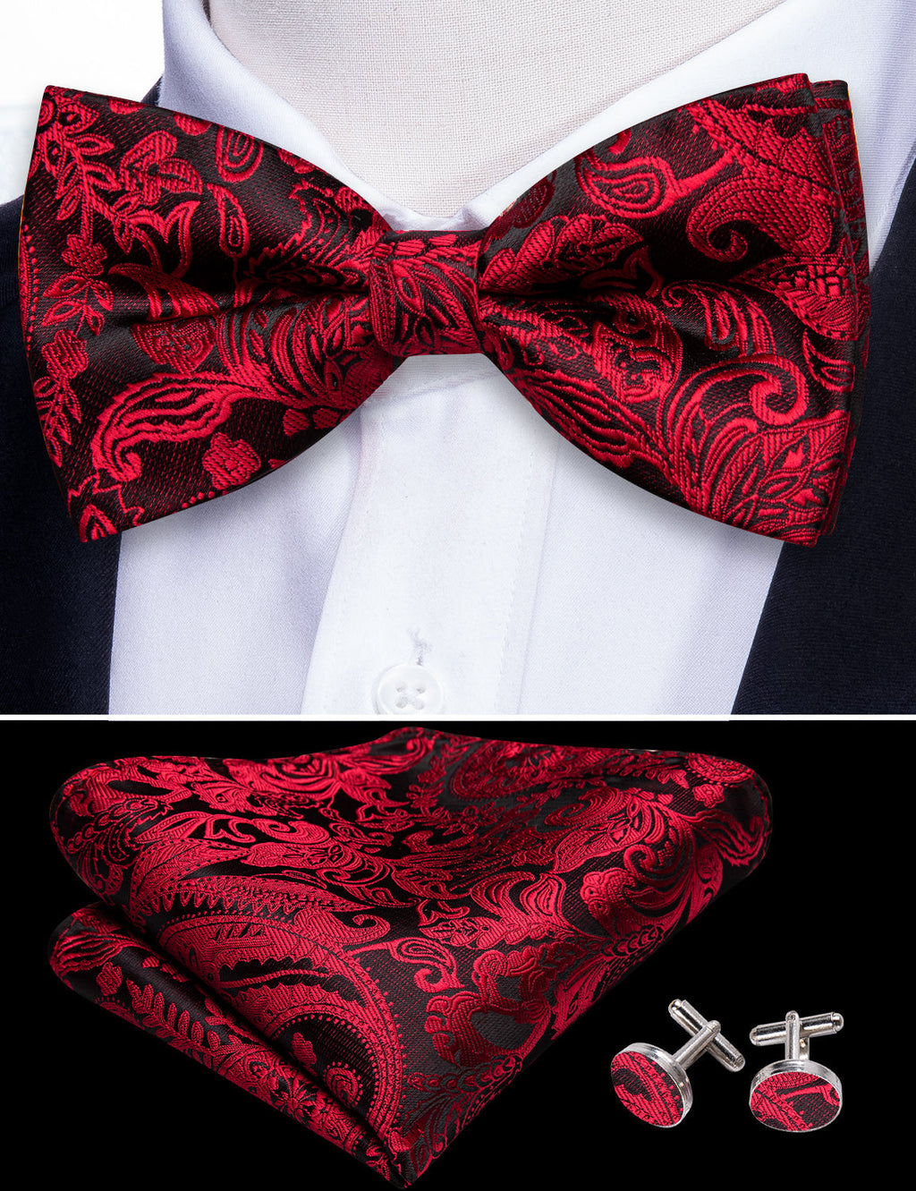 GentCrest Black Paisley Bowtie Set - Image 6