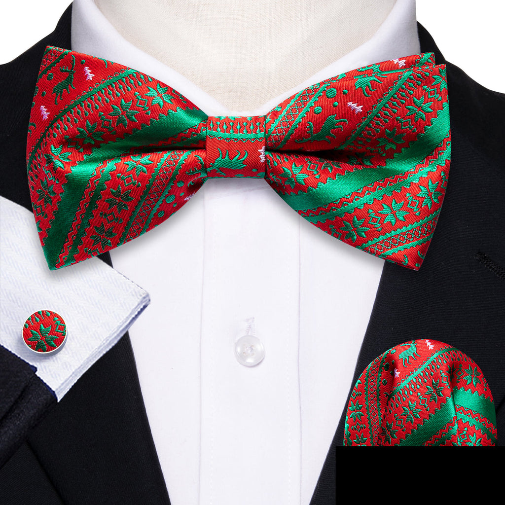 Red Green Elk Christmas Bow Tie Set - GentCrest - View 2