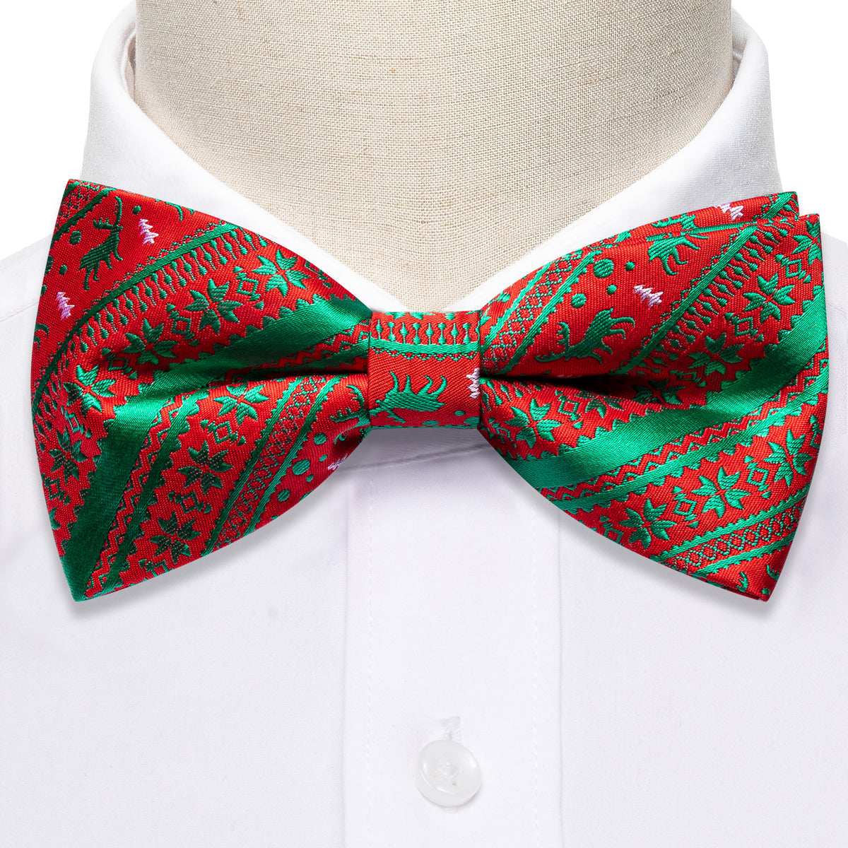 Red Green Elk Christmas Bow Tie Set - GentCrest - View 3