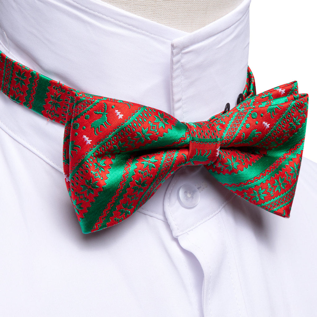 Red Green Elk Christmas Bow Tie Set - GentCrest - View 4